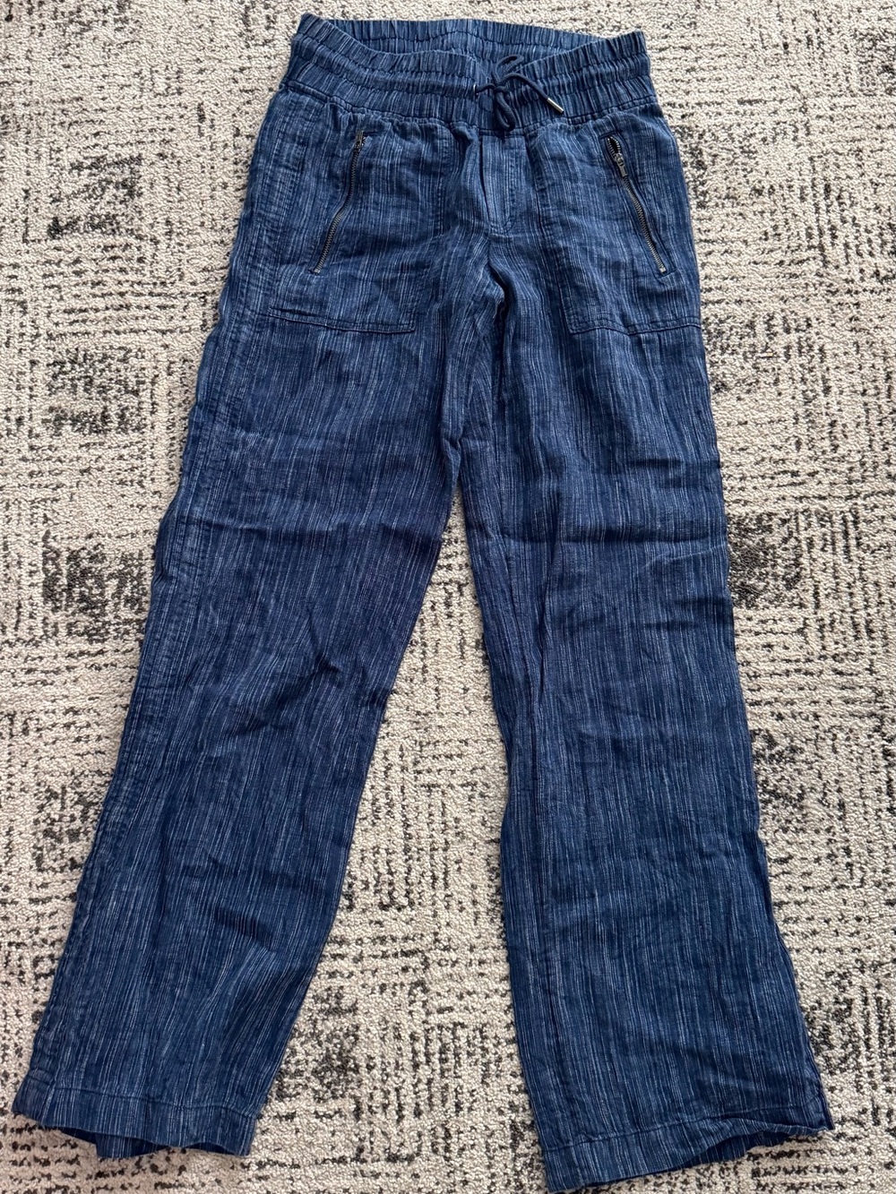 Athleta Navy Blue Striped Drawstring Pants Linen - Picture 3 of 3